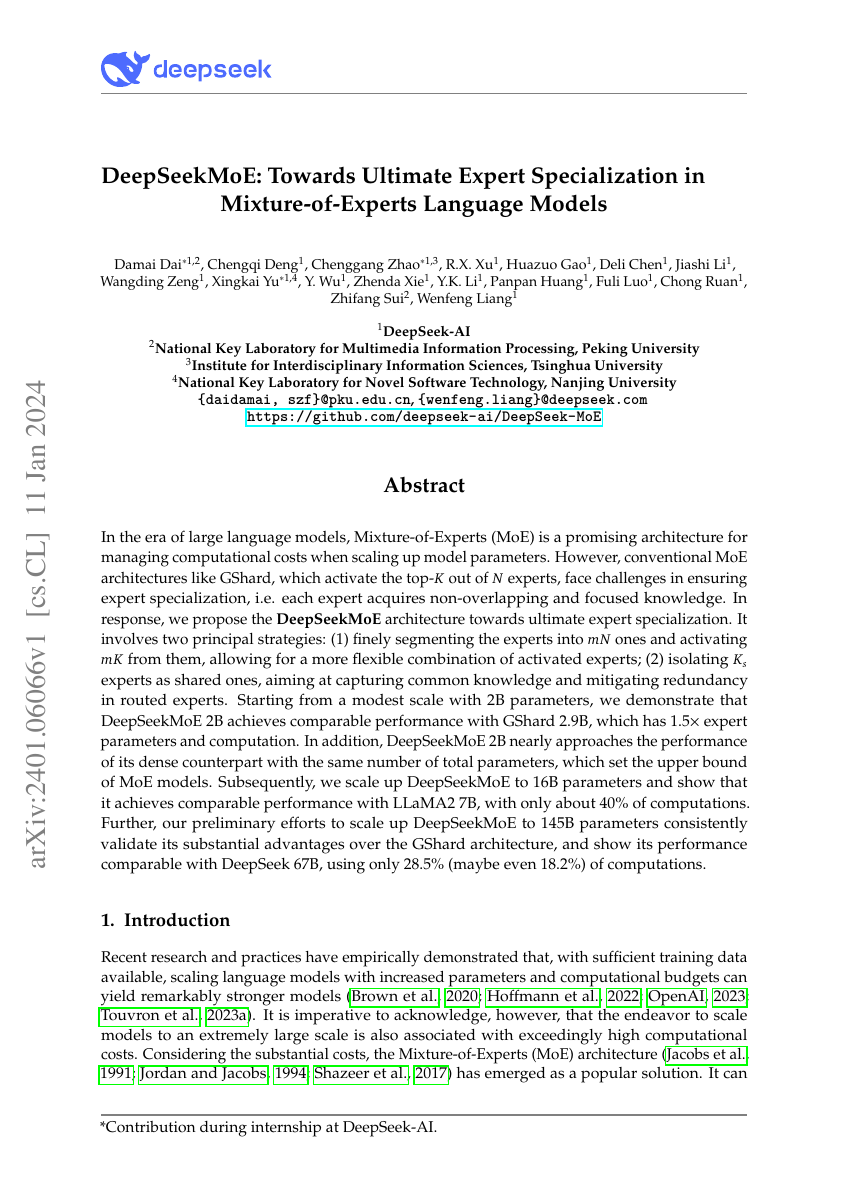 Actual first page of the DeepSeekMoE paper
