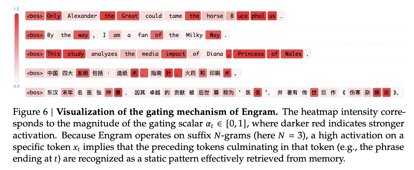 Engram gate heatmap over English and Chinese example sentences
